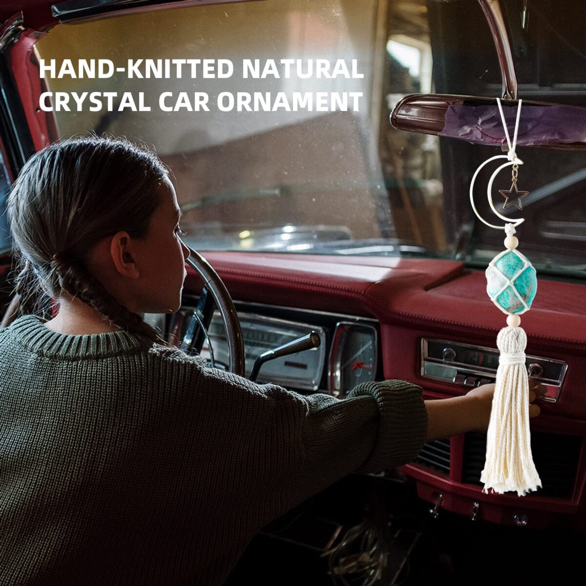 Natural Amazonite Crystal Water Drop Star and Moon Pendant - Image 2