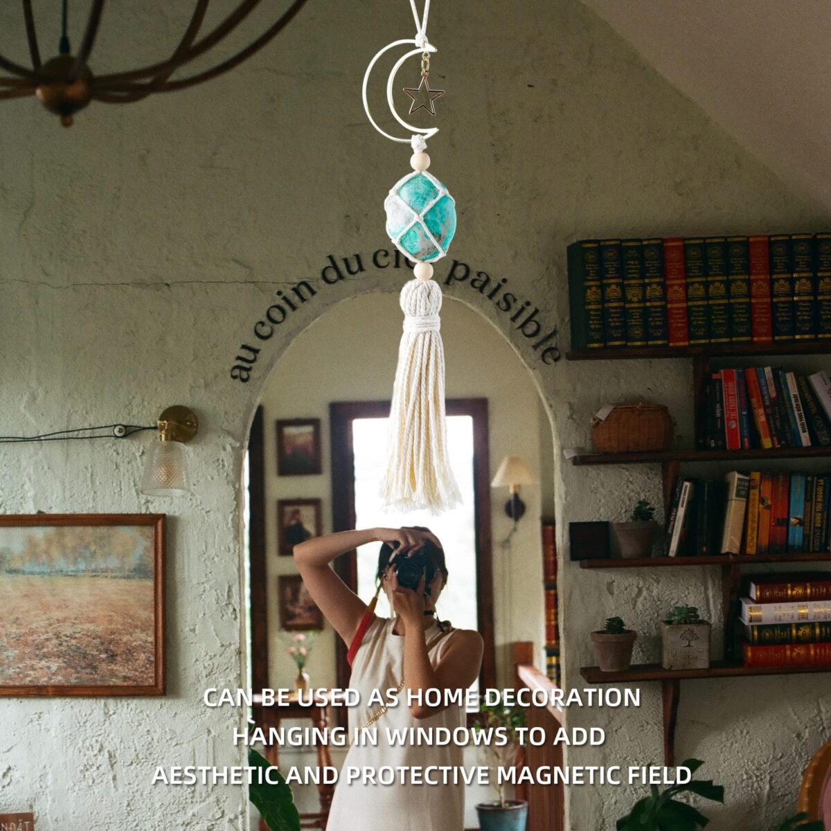 Natural Amazonite Crystal Water Drop Star and Moon Pendant - Image 3