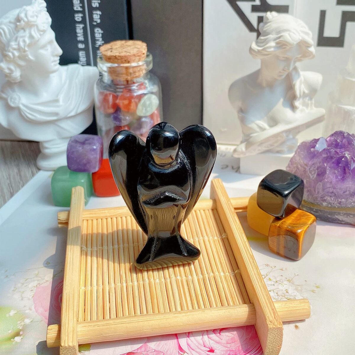 Obsidian crystal angel handmade stone carving - Image 5