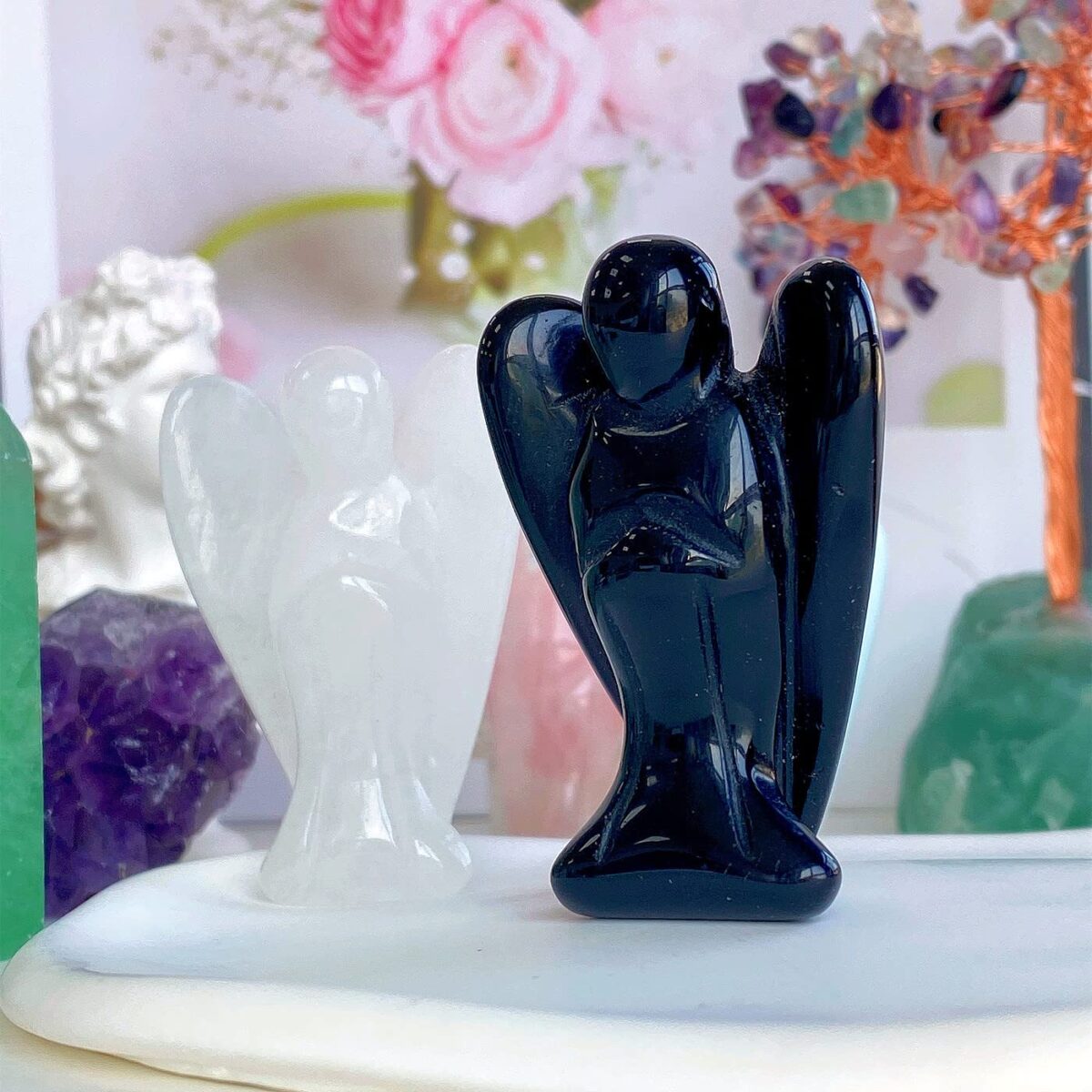 Obsidian crystal angel handmade stone carving - Image 4