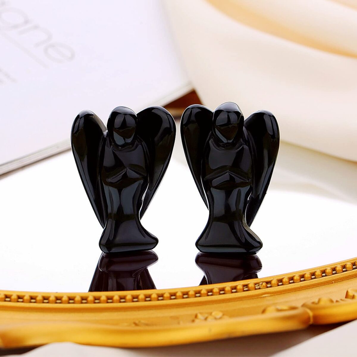 Obsidian crystal angel handmade stone carving - Image 3