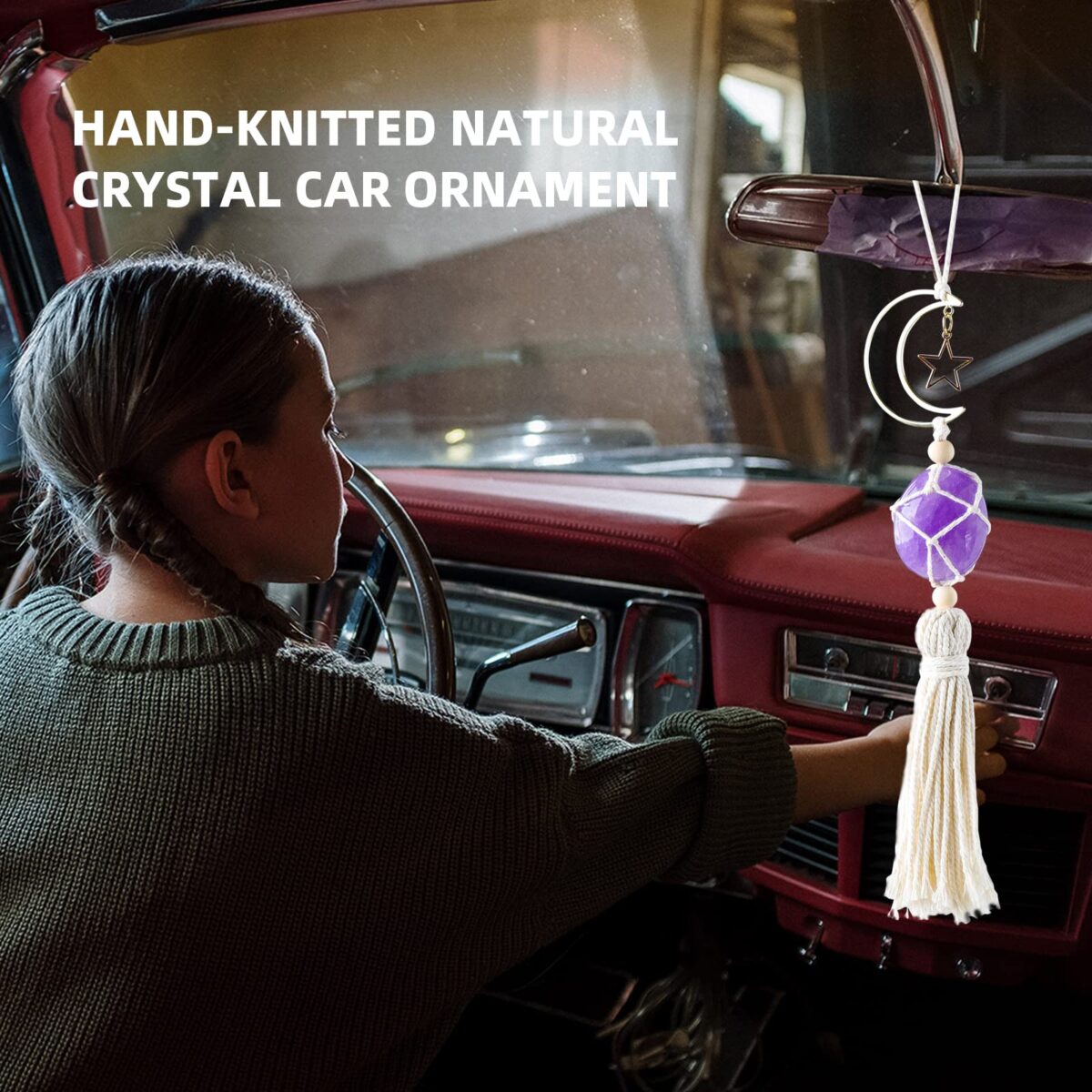Natural amethyst water drop star and moon pendant - Image 3