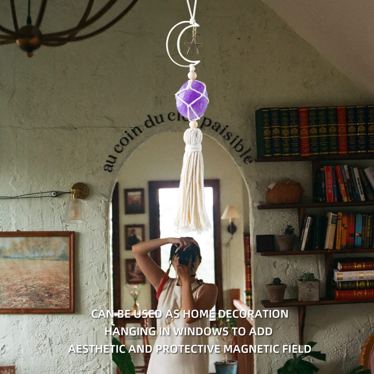 Natural amethyst water drop star and moon pendant - Image 2