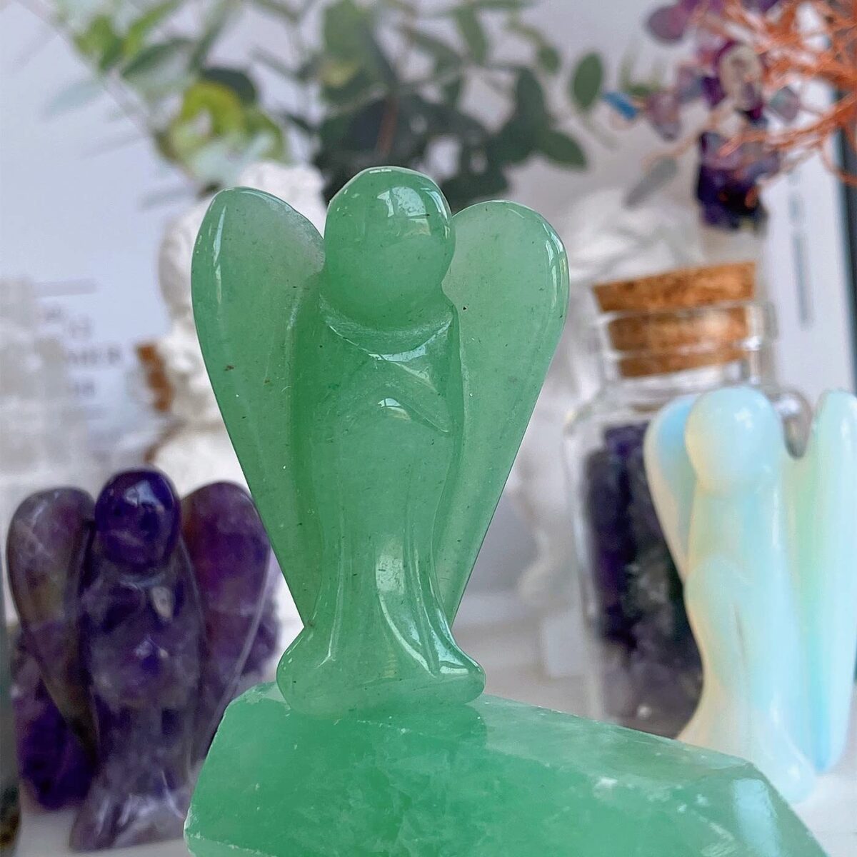 Green Aventurine crystal angel handmade stone carving - Image 4