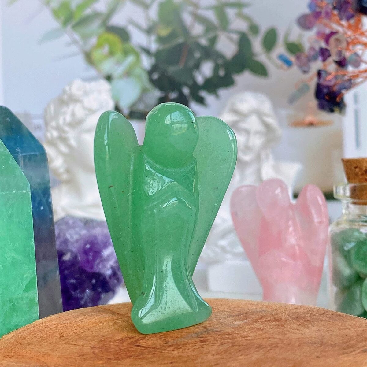 Green Aventurine crystal angel handmade stone carving - Image 5