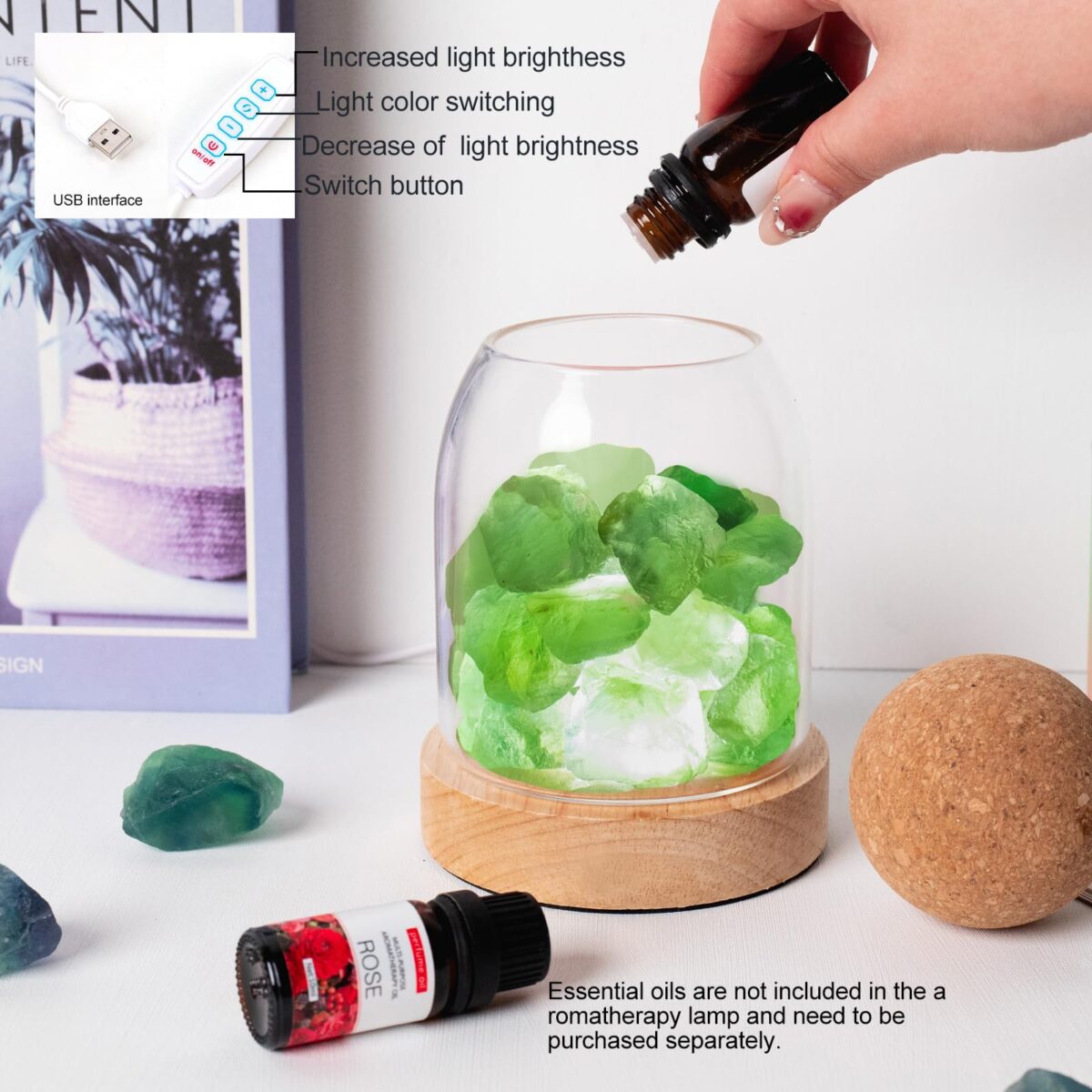 Green Fluorite Night Light Aromatherapy Stone Diffuser - Image 5