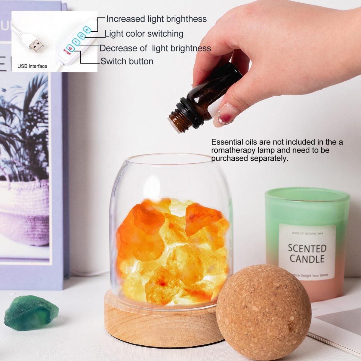 Orange Fluorite Crystal Night Light Aromatherapy Stone Diffuser - Image 4