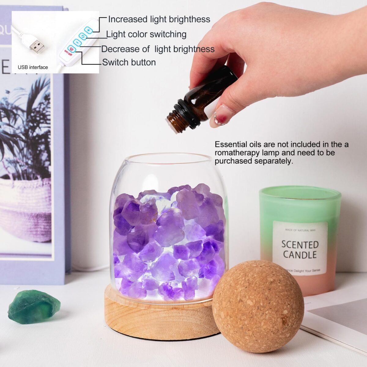 Amethyst Stone Night Light Aromatherapy Stone Diffuser - Image 3