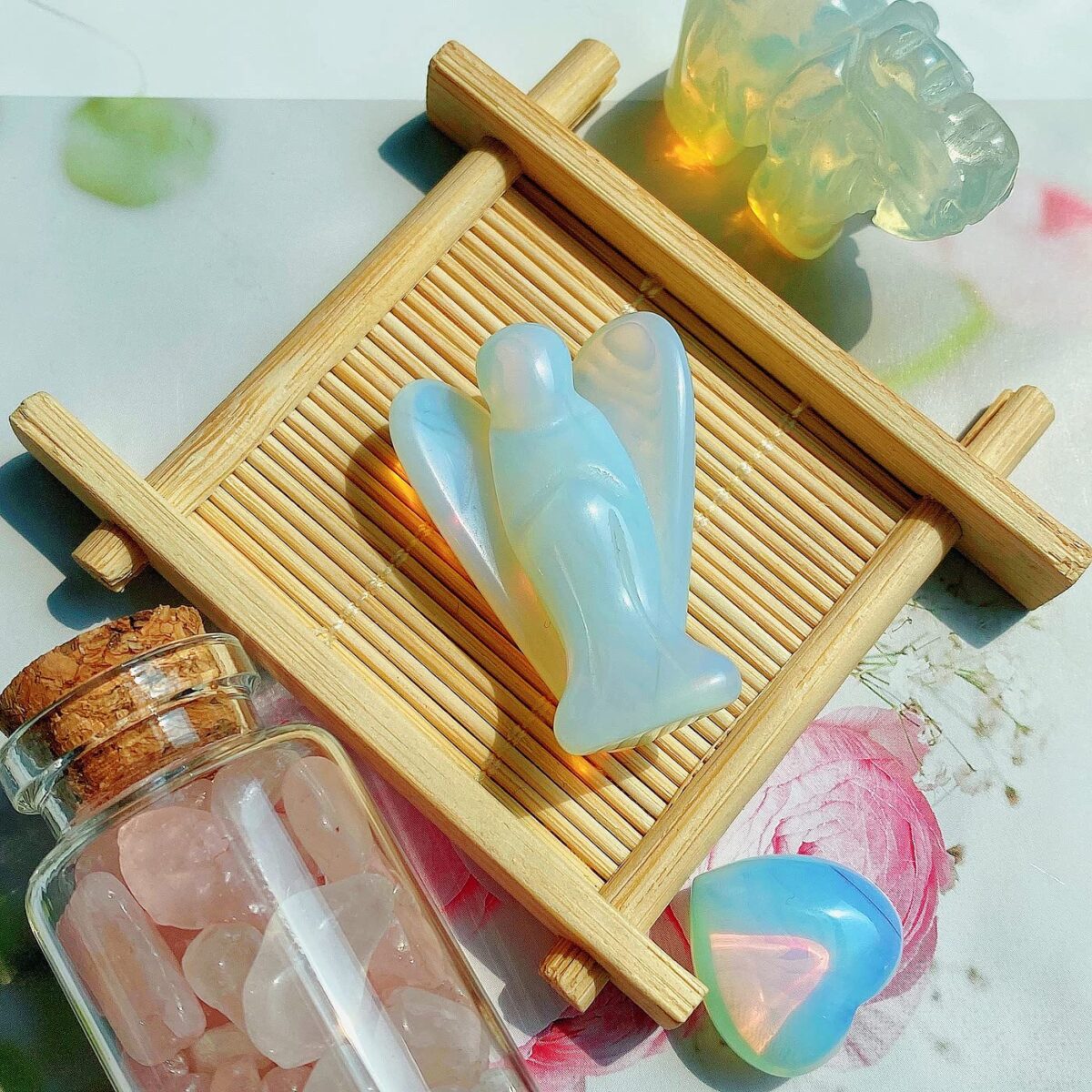 Opal angel handmade stone carving - Image 5