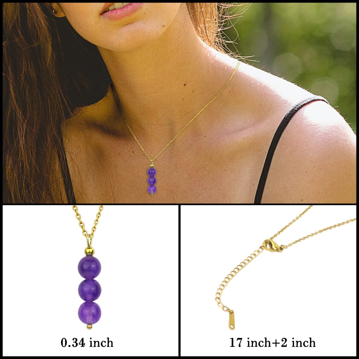 Natural Amethyst 14K Gold-plated Crystal Necklace - Image 4