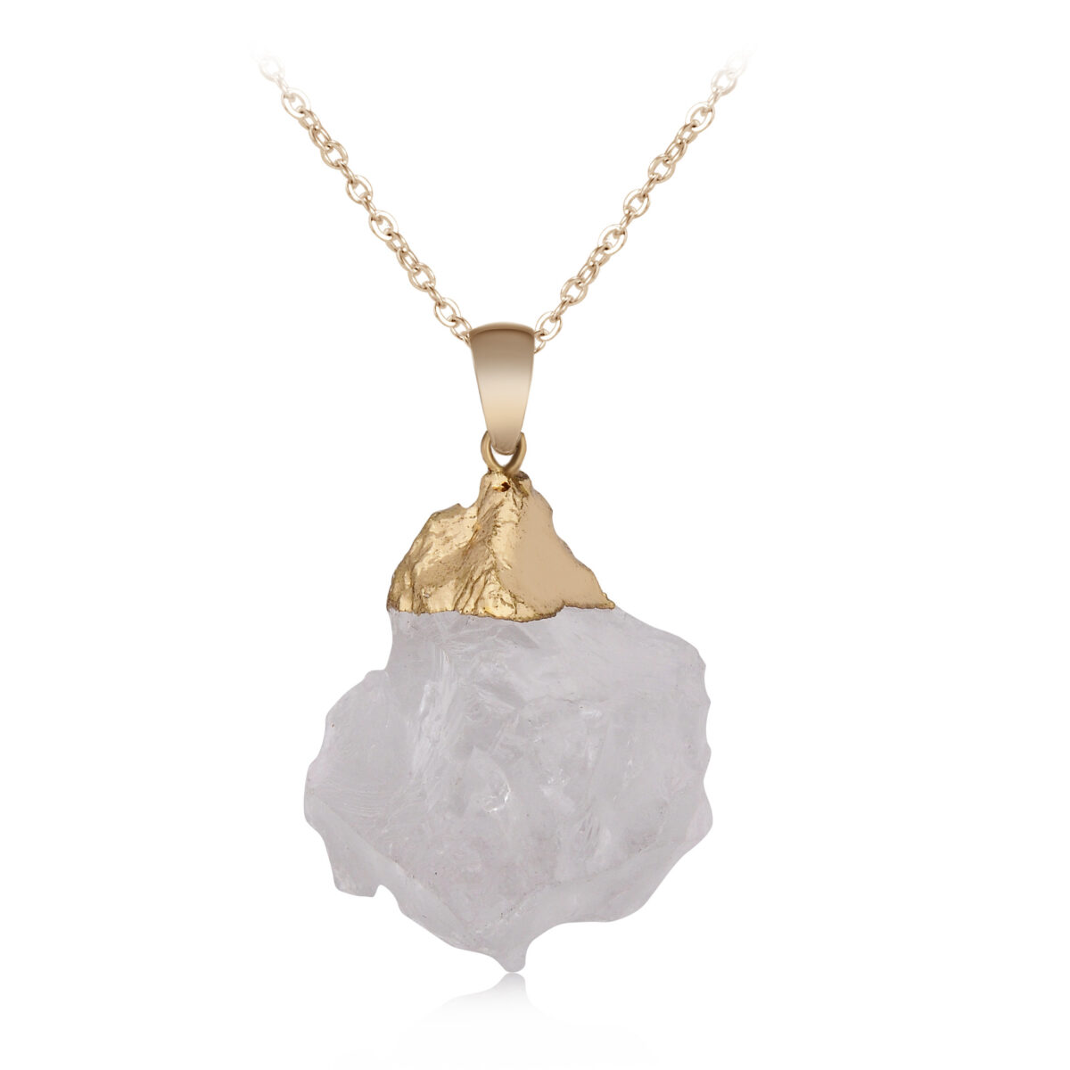 Gold-plated natural white crystal rough crystal necklace - Image 2