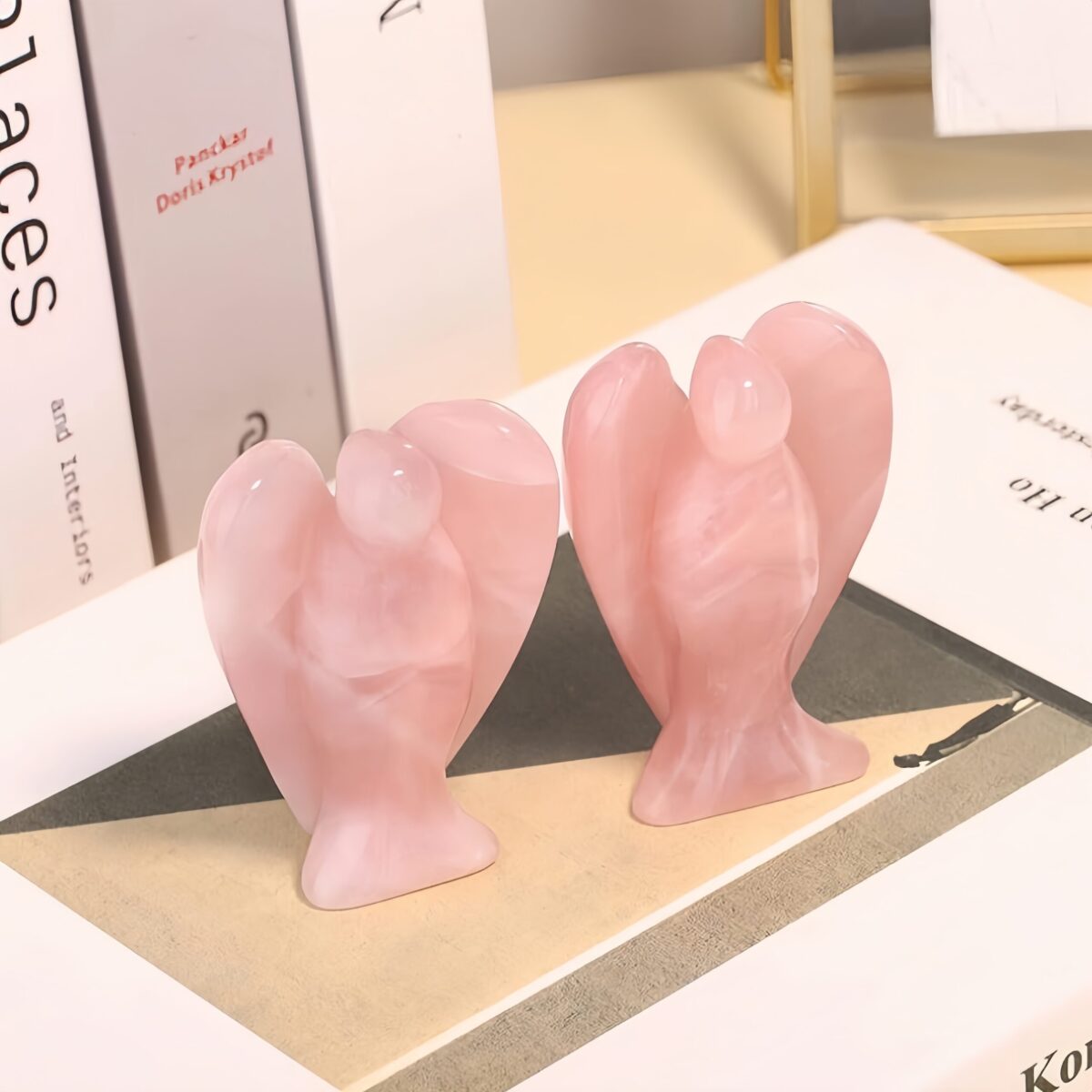 Handmade stone carvings of pink crystal angels - Image 4