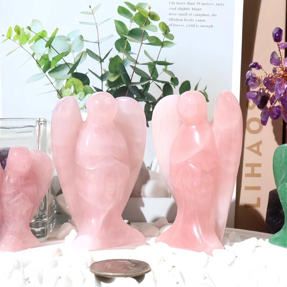 Handmade stone carvings of pink crystal angels - Image 3