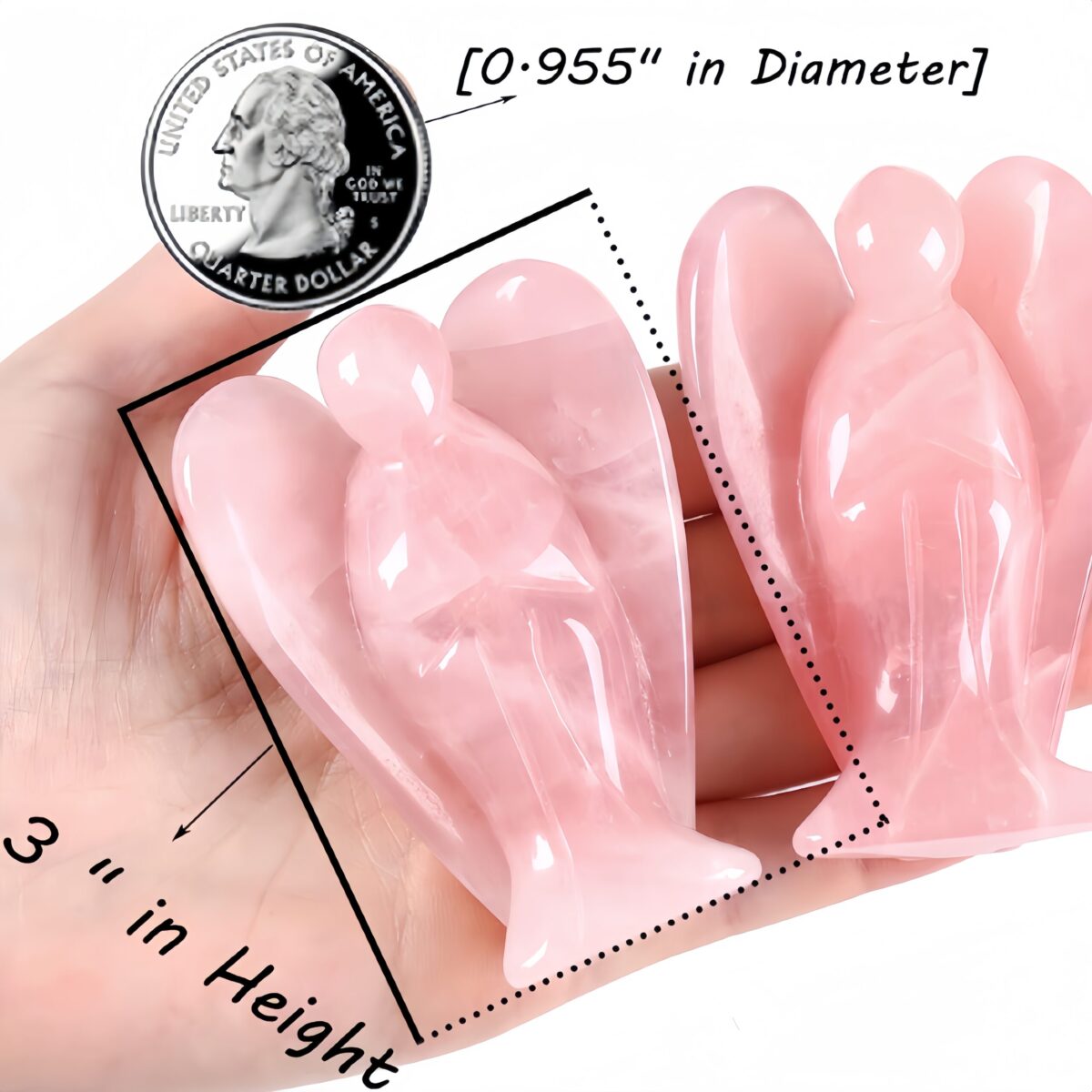 Handmade stone carvings of pink crystal angels - Image 2