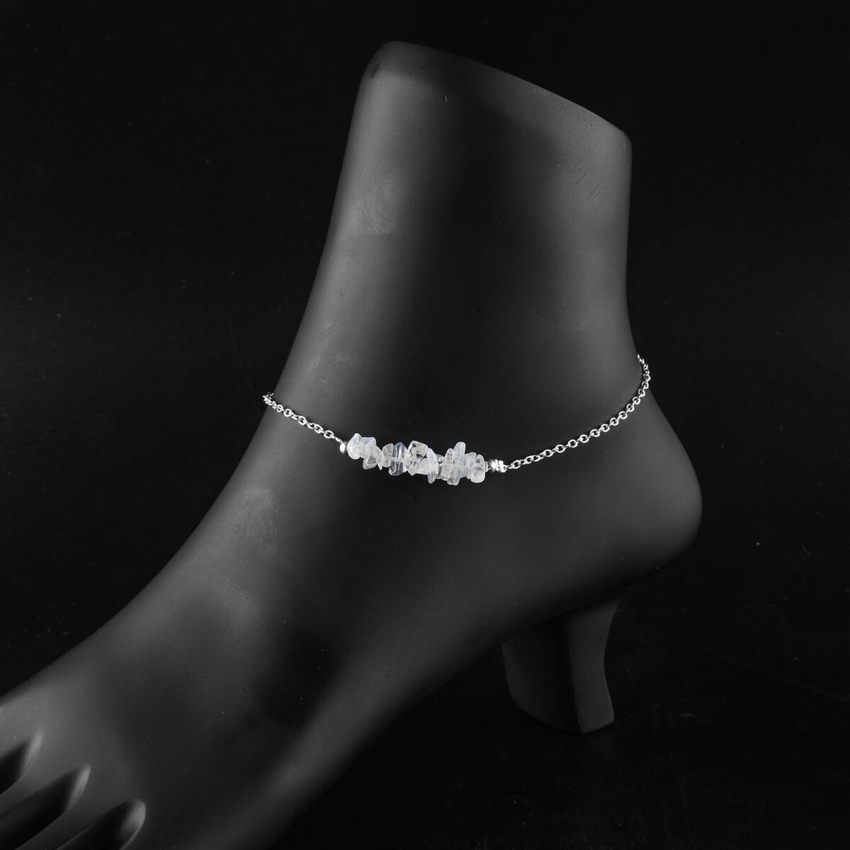 Natural Crystal Anklet Birthstone Chakra Crystal - Rainbow Moonstone - Image 2