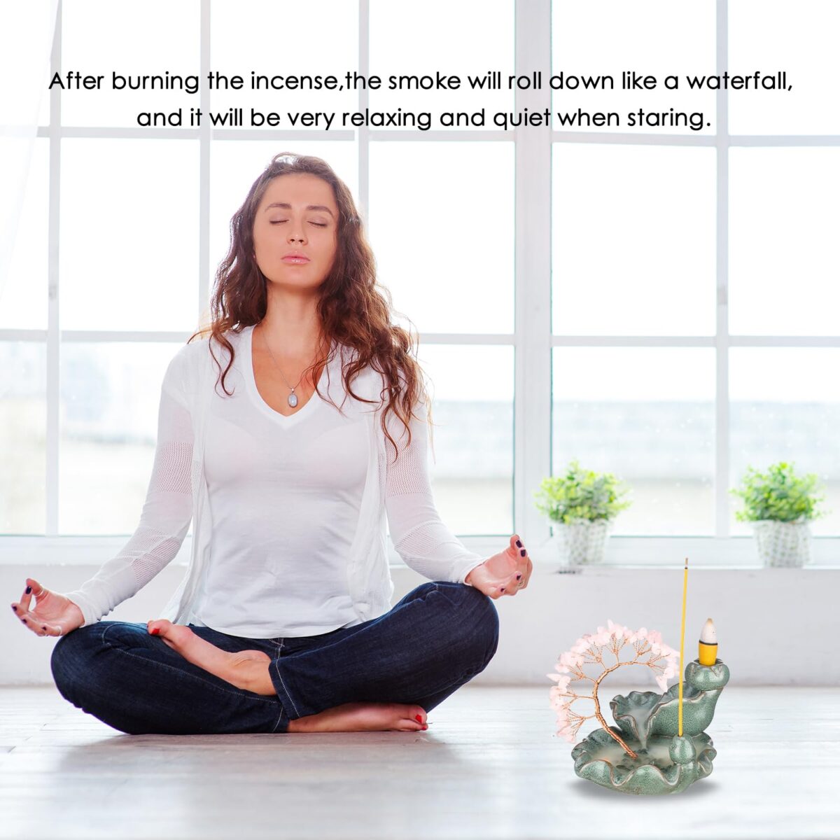 Incense Waterfall Moon Backflow Incense Burner Ceramic Incense Holders Rose Stone Crystal Tree Incense Holder Namaste Yoga Meditation and Home Decor - Image 2