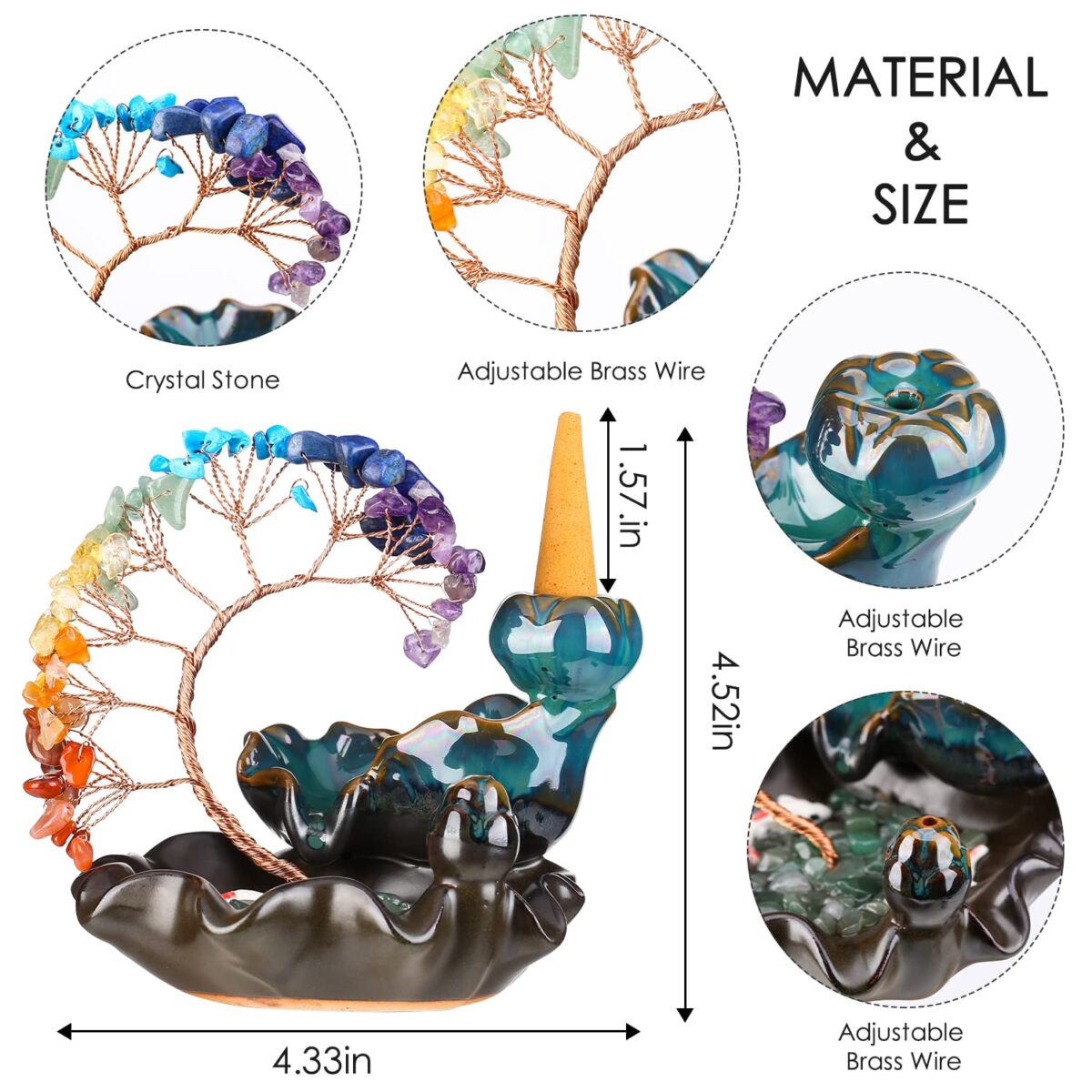 Backflow Incense Burner Ceramic Incense Waterfall 7 Chakras Crystal Tree Incense Holder Namaste Yoga Meditation and Home Decor - Image 5