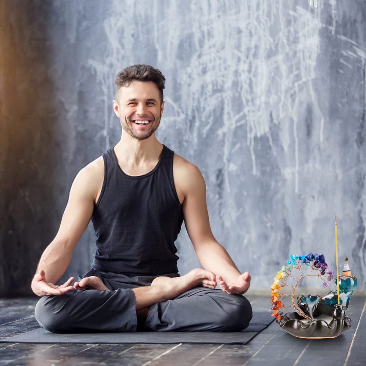 Backflow Incense Burner Ceramic Incense Waterfall 7 Chakras Crystal Tree Incense Holder Namaste Yoga Meditation and Home Decor - Image 4