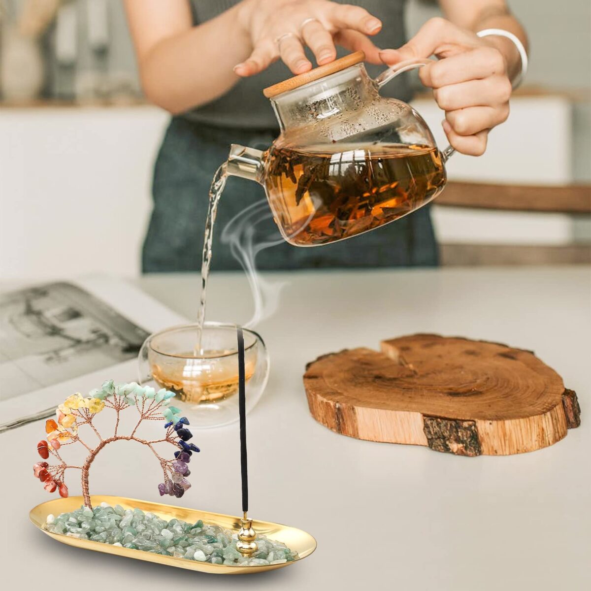 Incense Holder. Crystal Incense Burner Holder. 7 Chakra Crystal Incense Sticks Holder. Incense Trays for Wealth and Luck. Healing Crystals Tree of Life. Yoga Meditation and Home Decor - Image 3