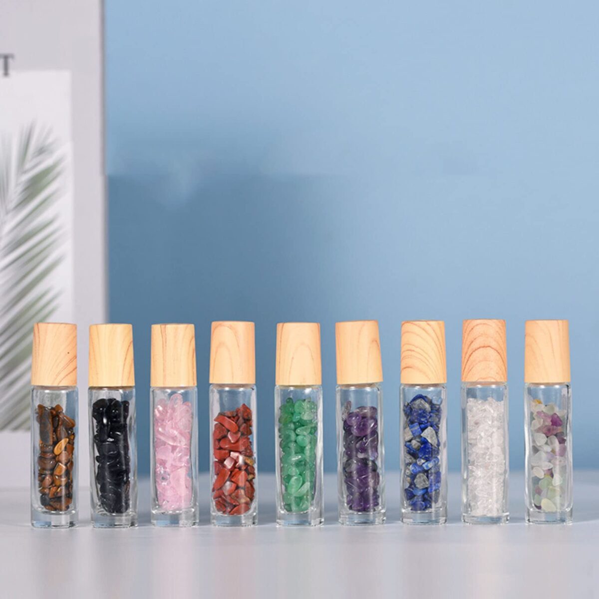 10 ml Essential Oil Roller Bottle, set of 10 essential oil roller bottles refillable glass roll-on bottles containing gemstone balls and crystal shards - Image 7