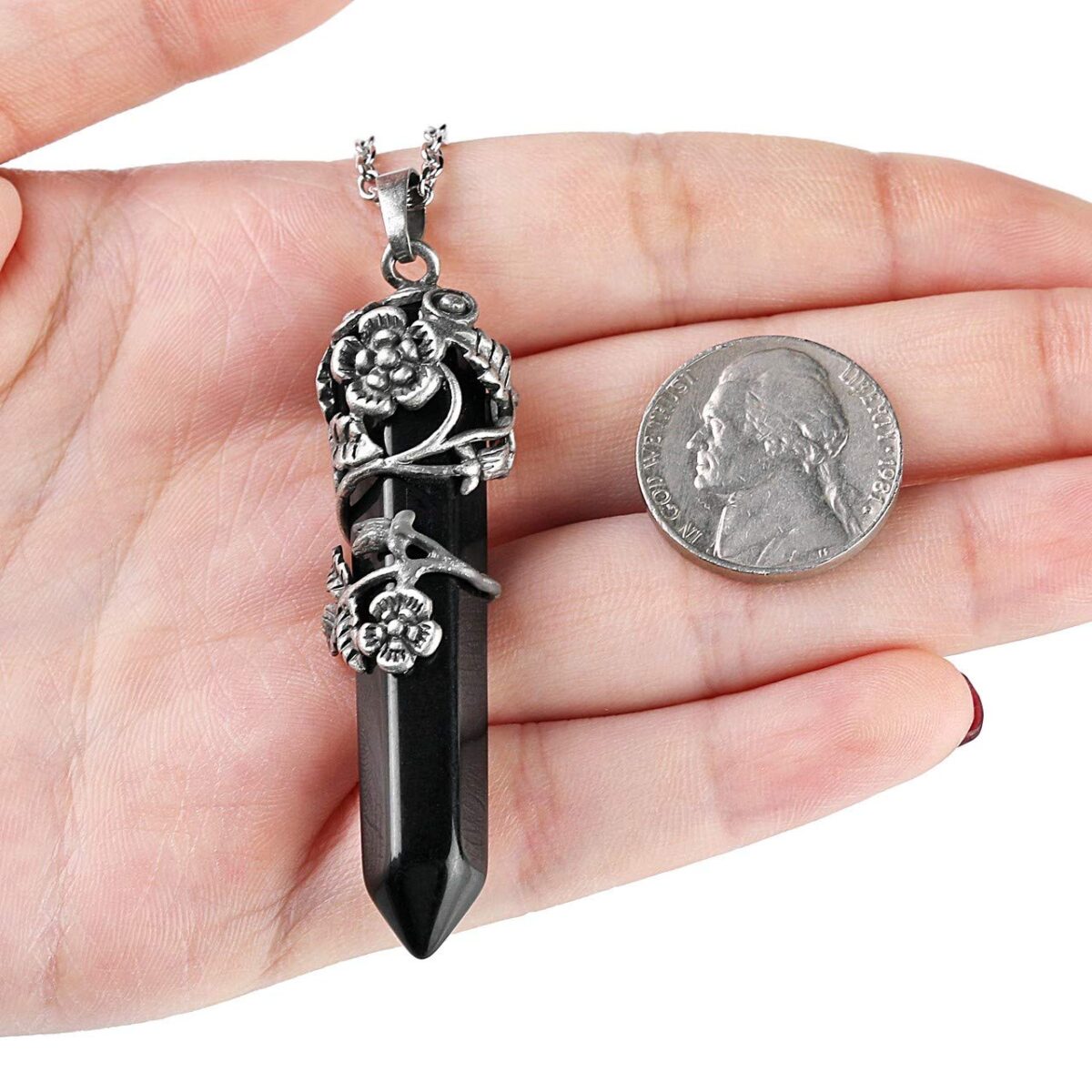 Natural crystal Black Onyx flower wrap crystal pendant - Image 3