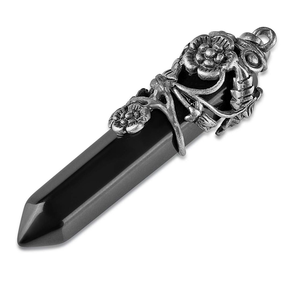 Natural crystal Black Onyx flower wrap crystal pendant - Image 2