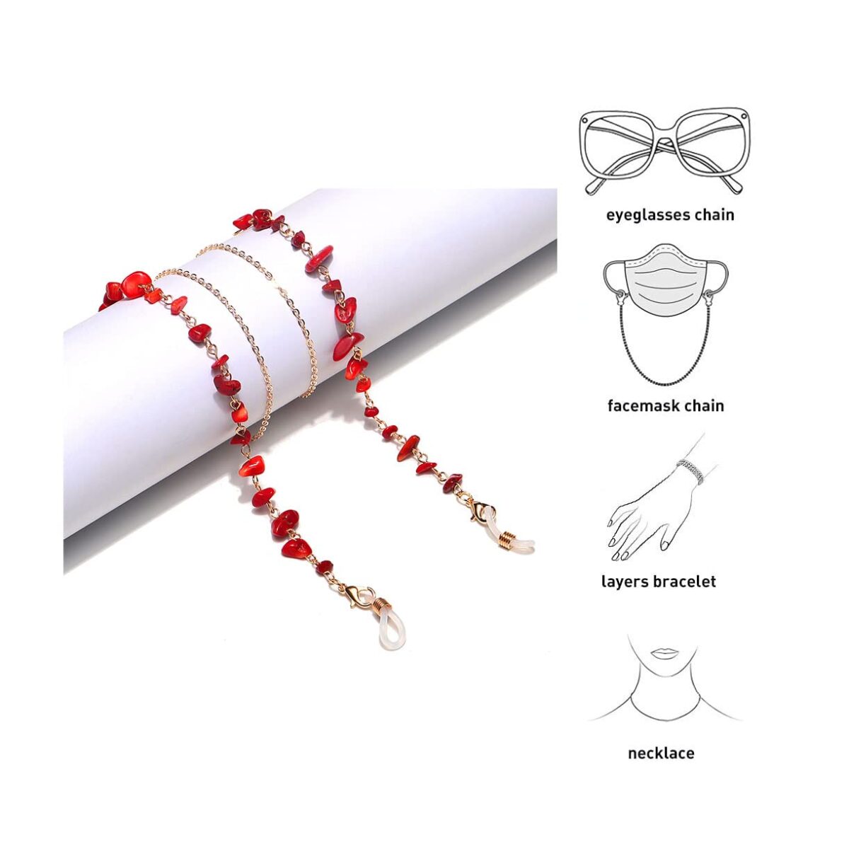 Beaded Eyeglass Chain for Women Girls,Green Aventurine Natural Stones Sunglass Lanyard,Stylish Mask Chains - Image 4