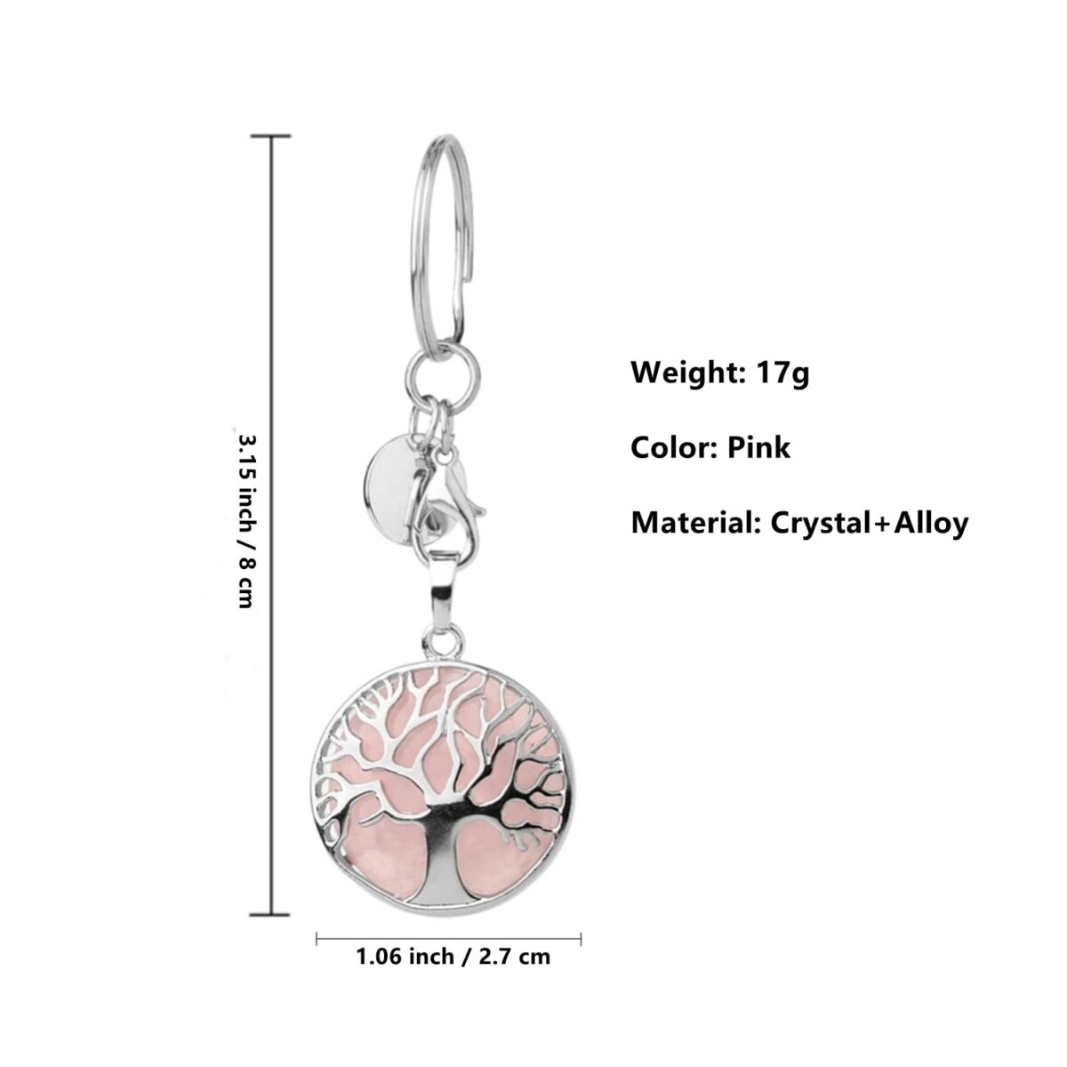 Silver Tree of Life Keychain Natural Gemstone Pendant Car Key Rings Energy Healing Crystal Bag Charm for Women Men - Image 2