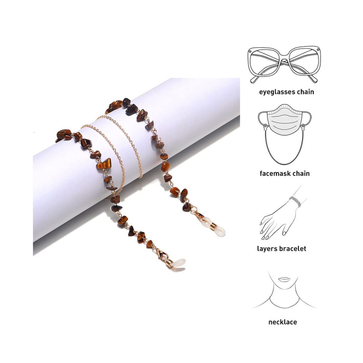 Beaded Eyeglass Chain for Women Girls,Green Aventurine Natural Stones Sunglass Lanyard,Stylish Mask Chains - Image 2