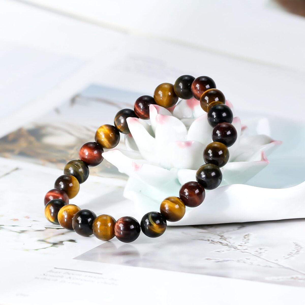 8mm Natural Gemstones Round Beads Energy Power Crystal Chakra Reiki Healing Elastic Stretch Bracelet 7 Inch Unisex-Tiger Eye Stone - Image 3