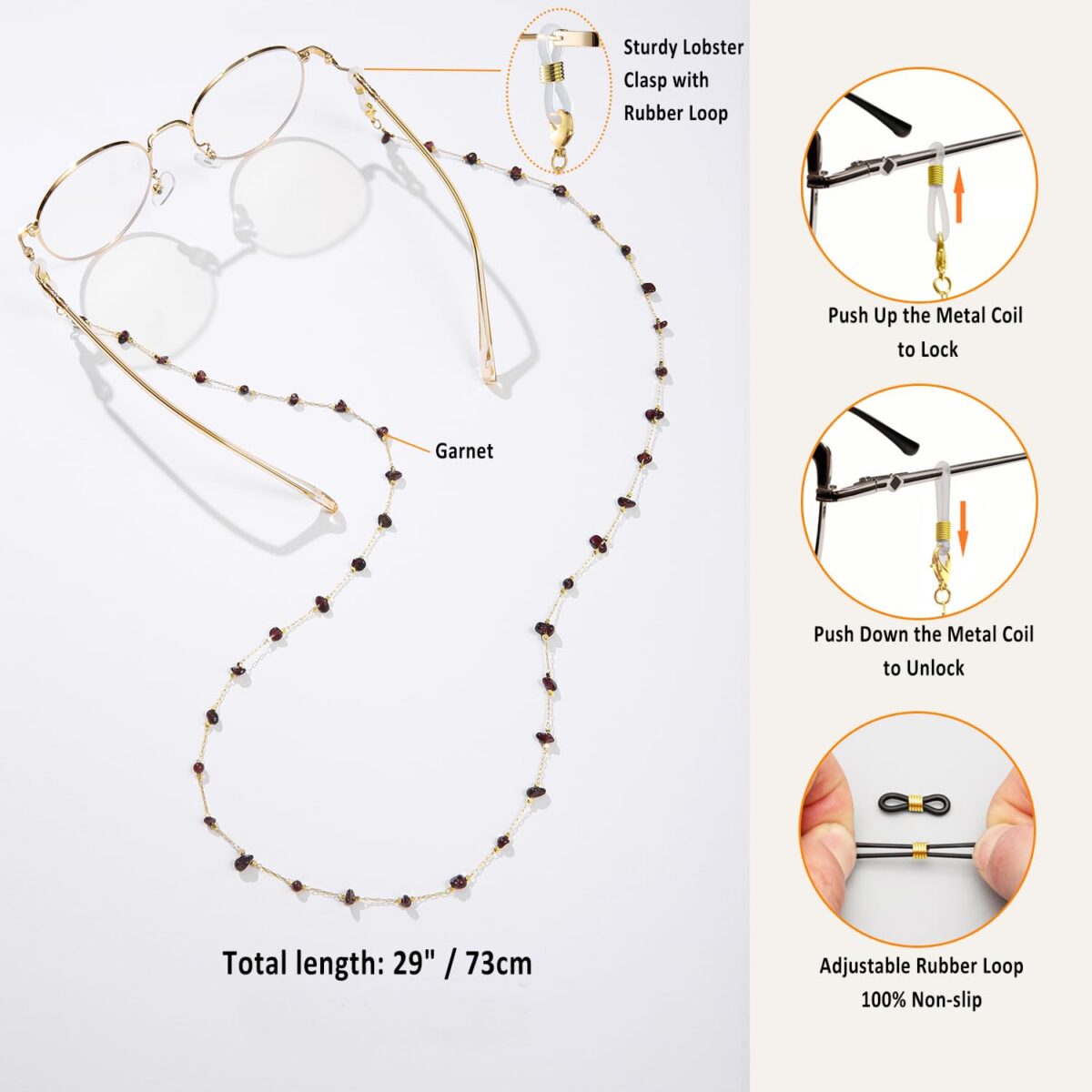 Glasses Chain for Women Eye Glasses Holders Around Neck Natural Crystal Eyeglasses Strap Sunglass Chains for Women - Image 3