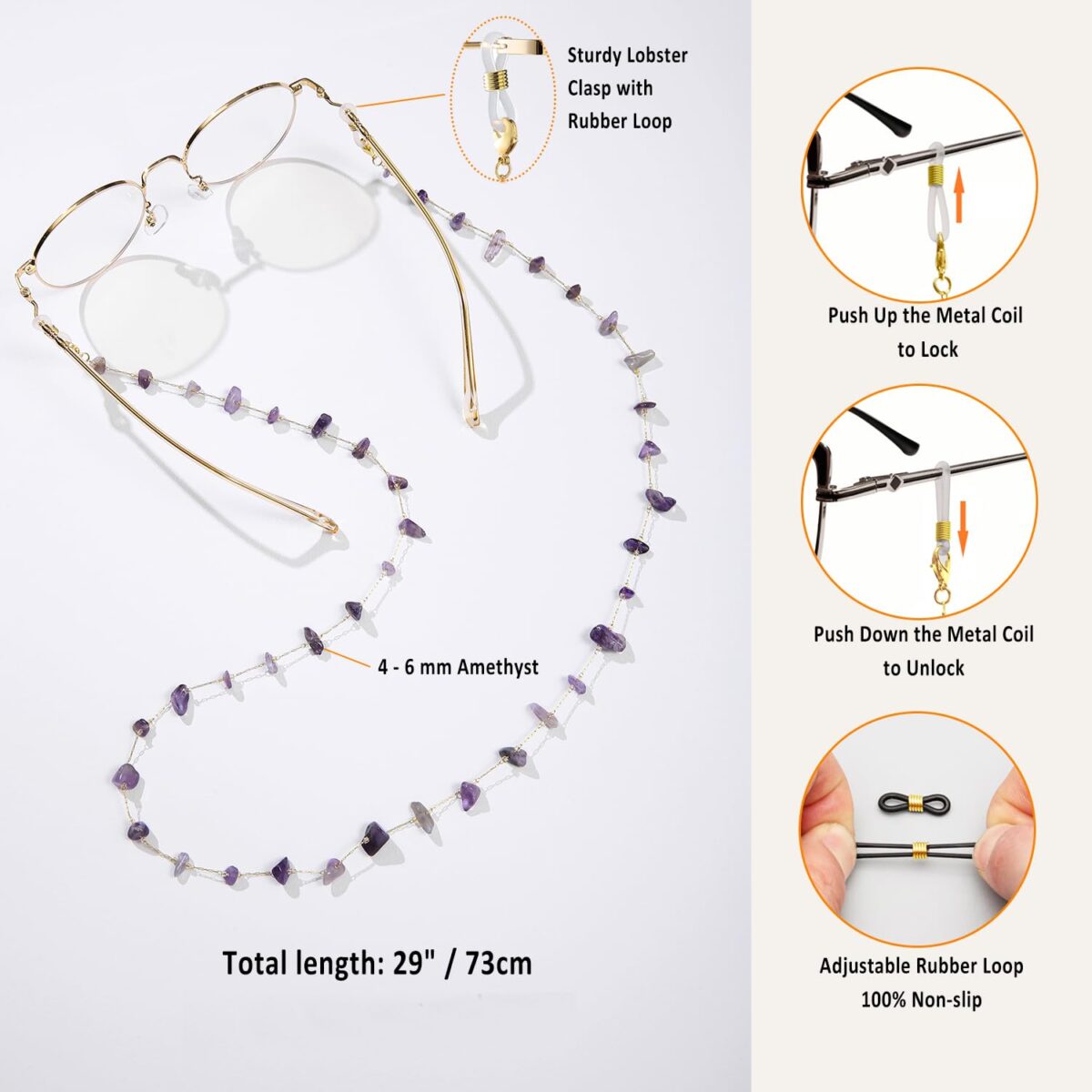 Glasses Chain for Women Eye Glasses Holders Around Neck Natural Crystal Eyeglasses Strap Sunglass Chains for Women - Image 2