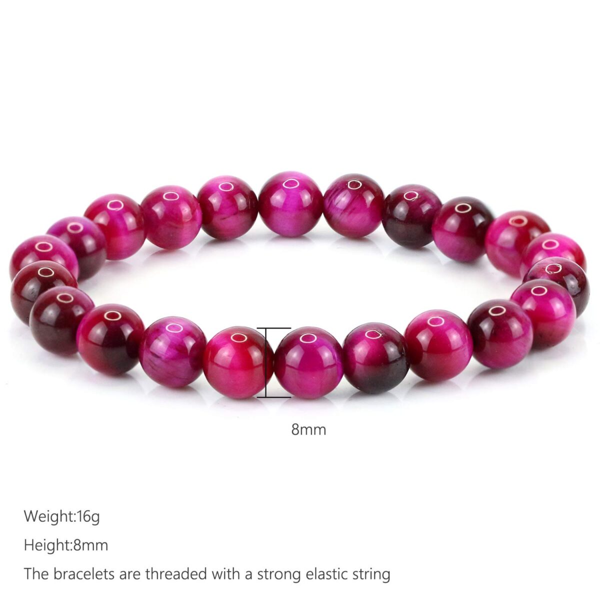 8mm Natural Gemstones Round Beads Energy Power Crystal Chakra Reiki Healing Elastic Stretch Bracelet 7 Inch Unisex-Red Jasper - Image 3