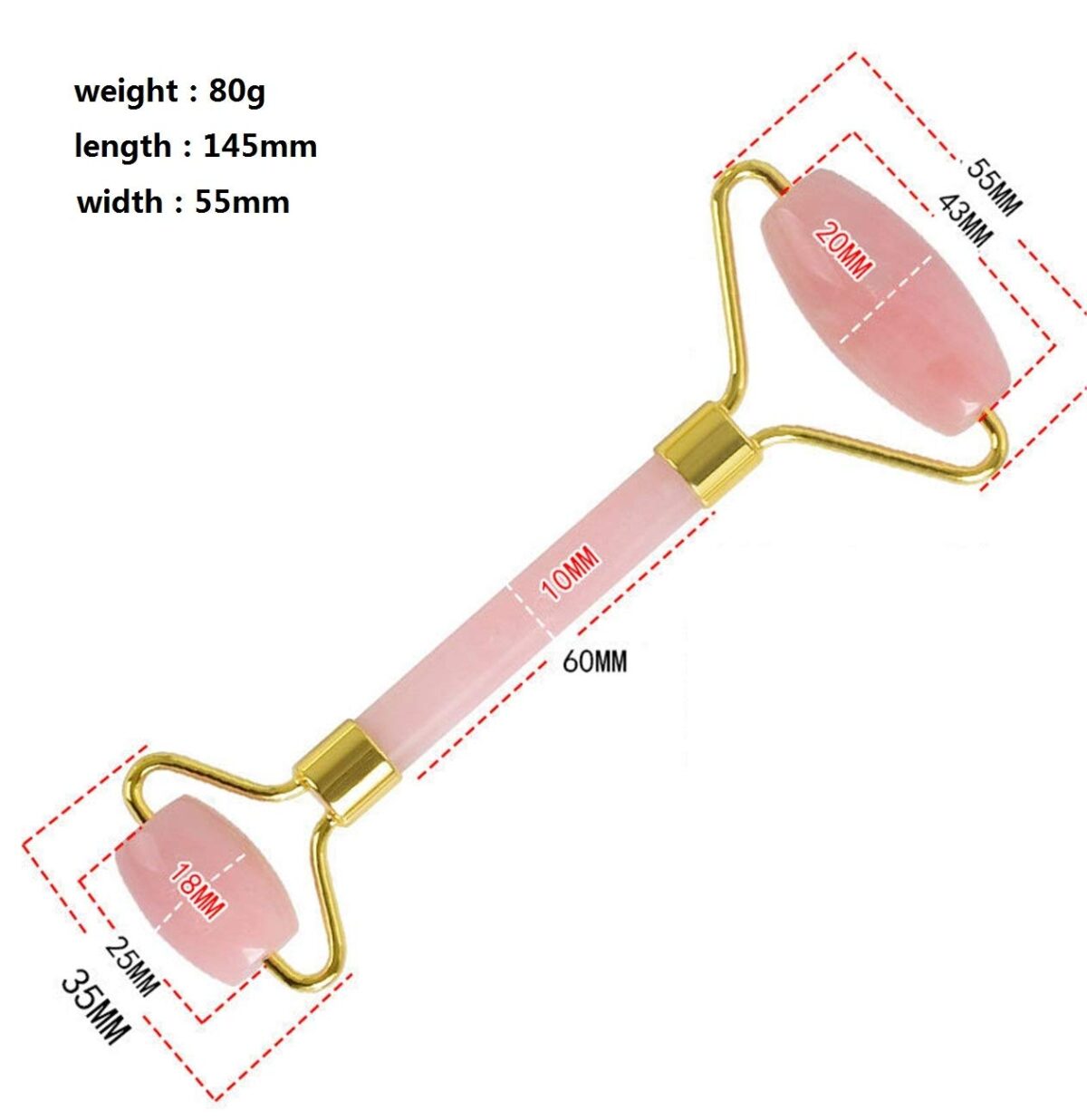 Nara Natural Crystal Face Double Head Massage Beauty Device Jade Roller (Rose/Pink Crystal) - Image 2