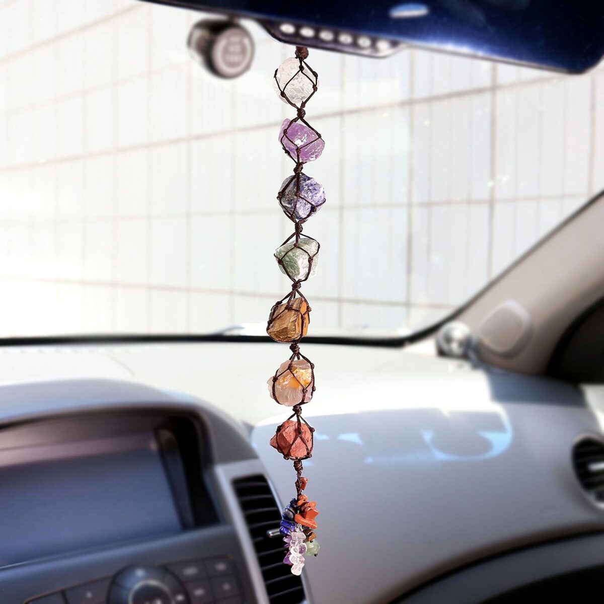 Top Plaza 7 Chakra Gemstones Reiki Healing Crystals Hanging Ornament Home Indoor Decoration Window Car Hanging Ornaments for Good Luck Yoga Meditation Protection -Raw Stones - Image 2