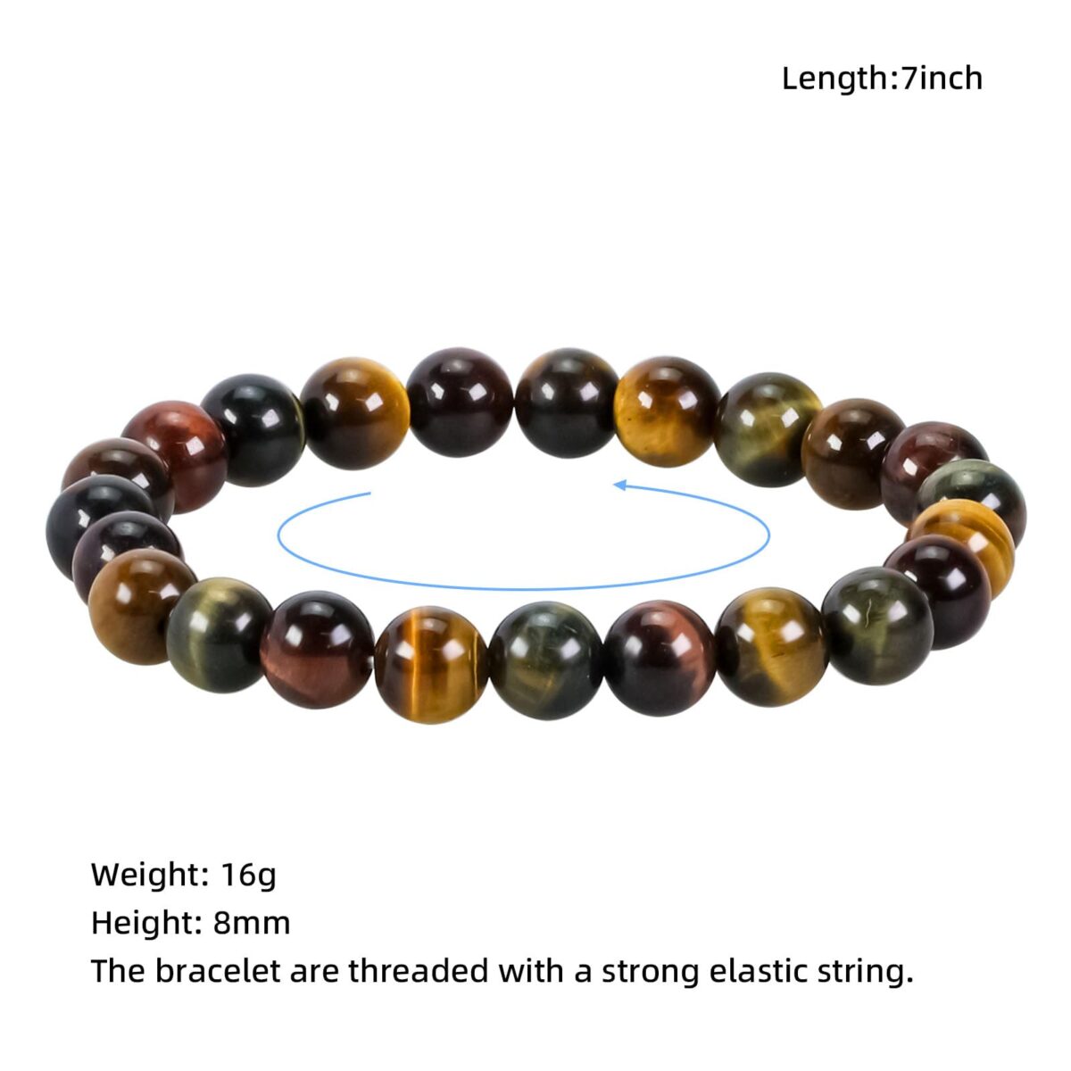 8mm Natural Gemstones Round Beads Energy Power Crystal Chakra Reiki Healing Elastic Stretch Bracelet 7 Inch Unisex-Tiger Eye Stone - Image 2