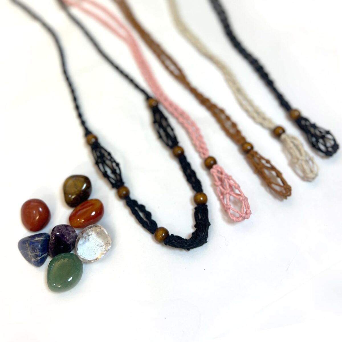 7 Chakra Natural Crystal Healing Stone Necklace Set,5 Handmade Adjustable Crystal Holder Necklaces Cord Cage Black Pink Brown White Ropes,Spiritual Jewelry Gift for Women, Yoga, Meditation - Image 6