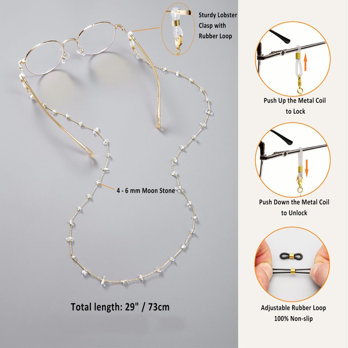 Glasses Chain for Women Eye Glasses Holders Around Neck Natural Crystal Eyeglasses Strap Sunglass Chains for Women - Image 2