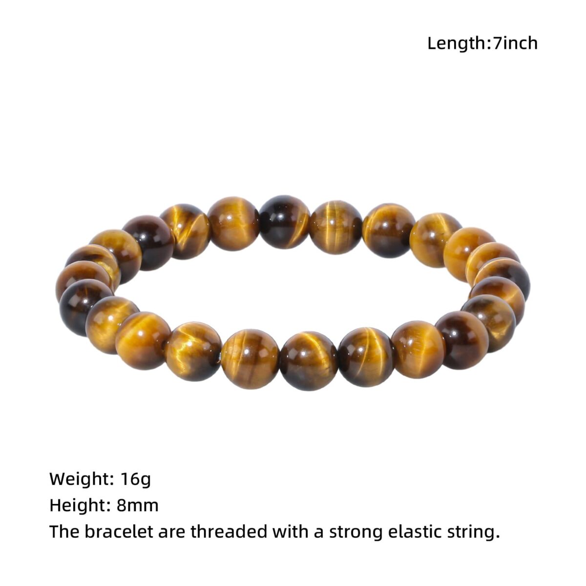 8mm Natural Gemstones Round Beads Energy Power Crystal Chakra Reiki Healing Elastic Stretch Bracelet 7 Inch Unisex-Tiger Eye Stone - Image 2