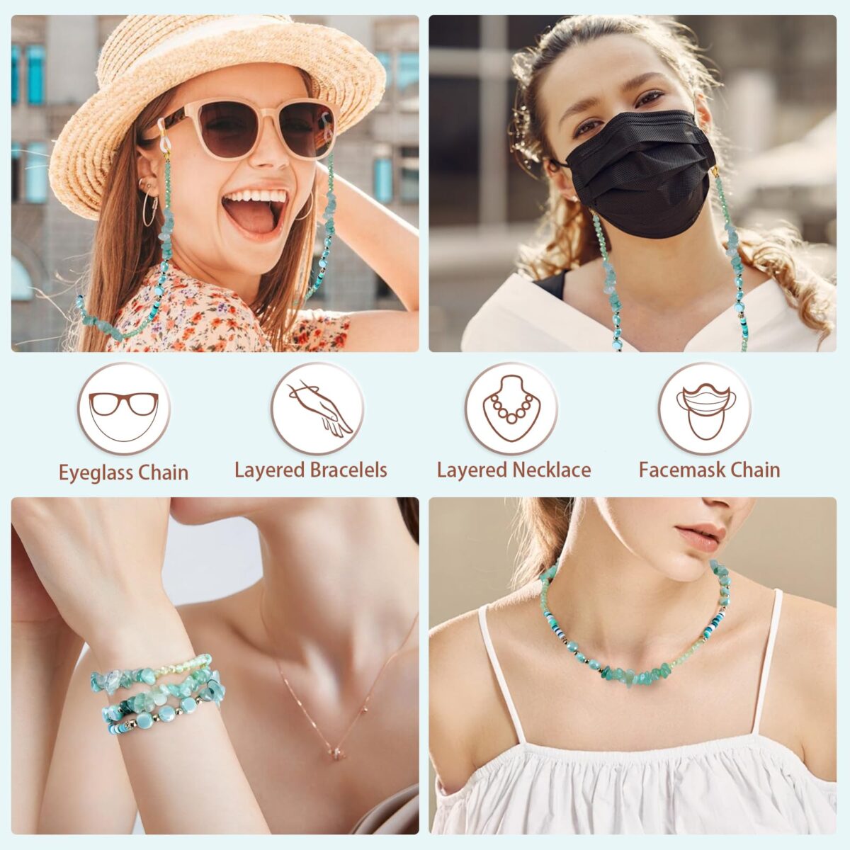 Crystal Glasses Chain for Women, Eye Glasses Holders Around Neck, Stylish Beaded Sunglasses Strap - Image 5