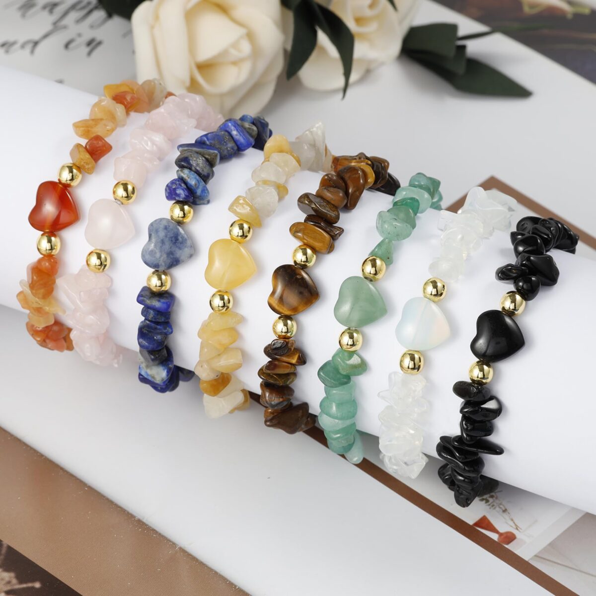 7Chakra Chip Stone Bracelets for Women Natural Crystal Healing Reiki Yoga Beads Anxiety Cuff - Image 2