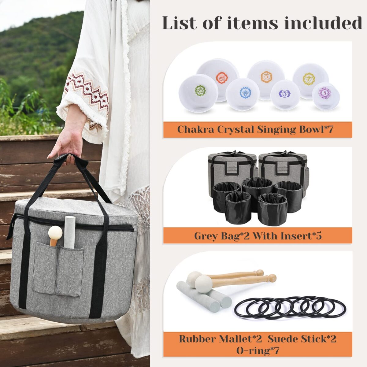 Chakra Symbol Design Frosted Quartz Crystal Singing Bowl with 2 PCS Travel Carry Case Bag for Sound Healing - Image 6
