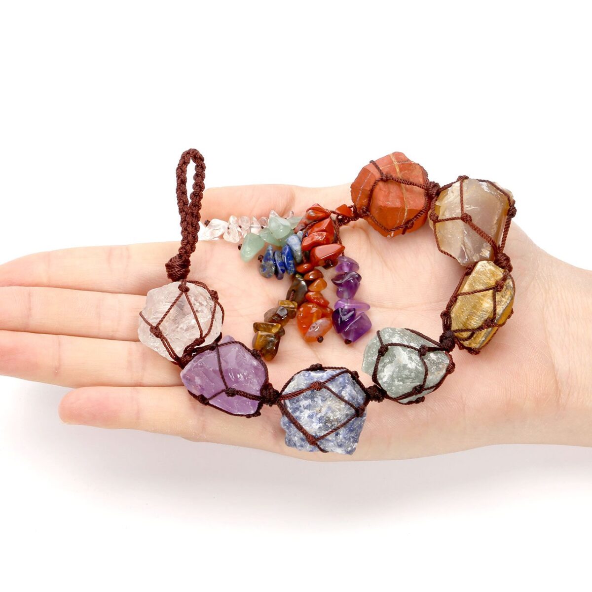 Top Plaza 7 Chakra Gemstones Reiki Healing Crystals Hanging Ornament Home Indoor Decoration Window Car Hanging Ornaments for Good Luck Yoga Meditation Protection -Raw Stones - Image 4
