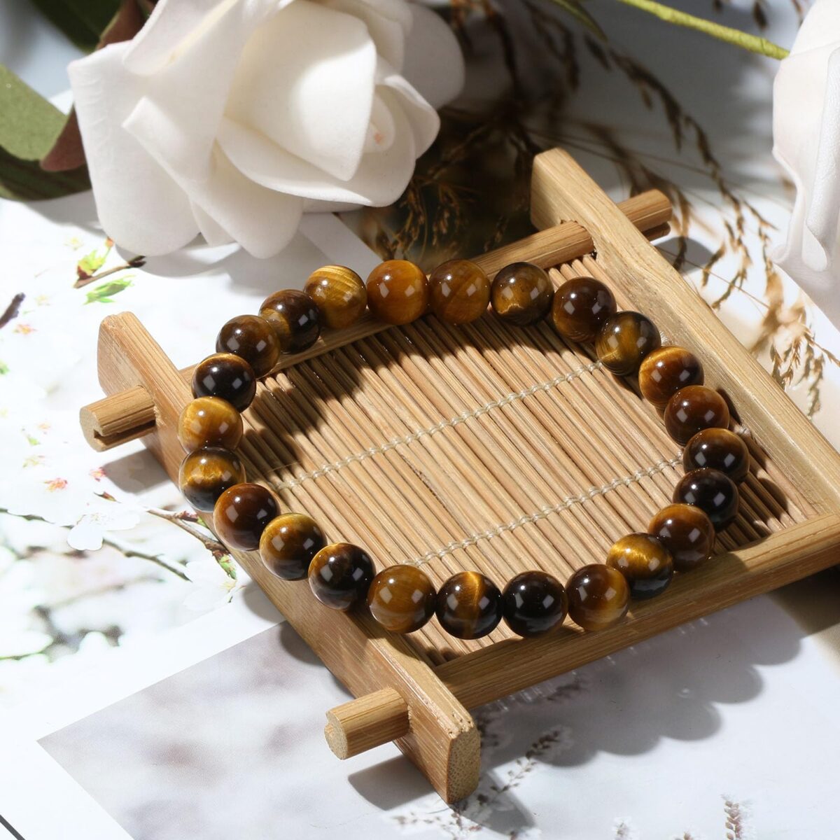 8mm Natural Gemstones Round Beads Energy Power Crystal Chakra Reiki Healing Elastic Stretch Bracelet 7 Inch Unisex-Tiger Eye Stone - Image 4