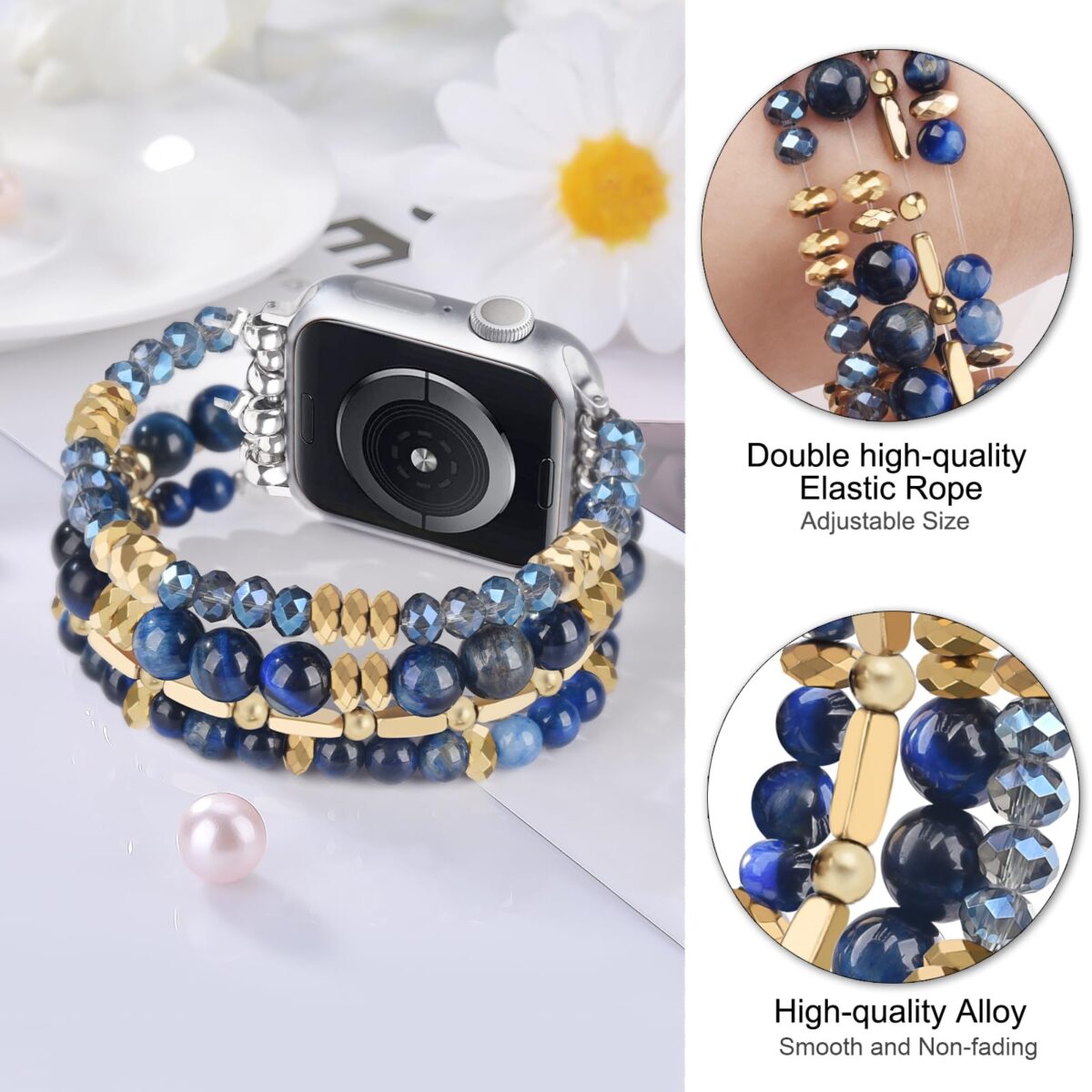 VISOOM Beaded Boho Bracelet Compatible for Apple Watch Band 40mm/38mm/41mm/42mm Series 10 9 8 7 SE Series 6/5/4 Women Fashion Cute Handmade Crystal Beads Watch Strap for iWatch Bands Series 3/2/1 - Image 3