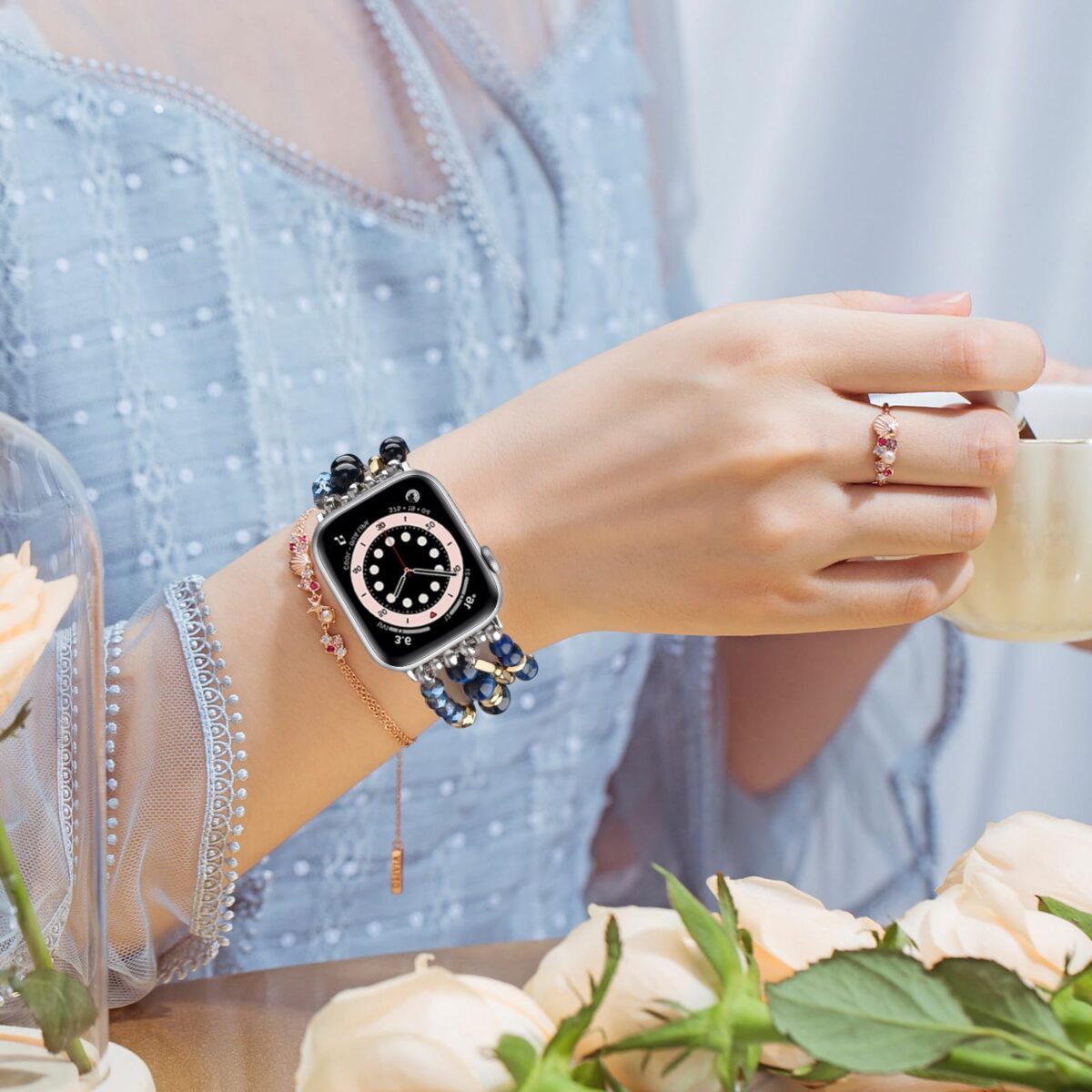 VISOOM Beaded Boho Bracelet Compatible for Apple Watch Band 40mm/38mm/41mm/42mm Series 10 9 8 7 SE Series 6/5/4 Women Fashion Cute Handmade Crystal Beads Watch Strap for iWatch Bands Series 3/2/1 - Image 5