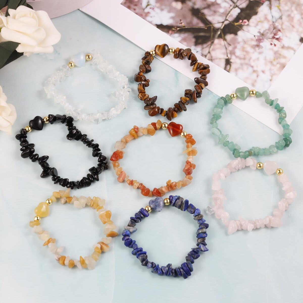 7Chakra Chip Stone Bracelets for Women Natural Crystal Healing Reiki Yoga Beads Anxiety Cuff - Image 3