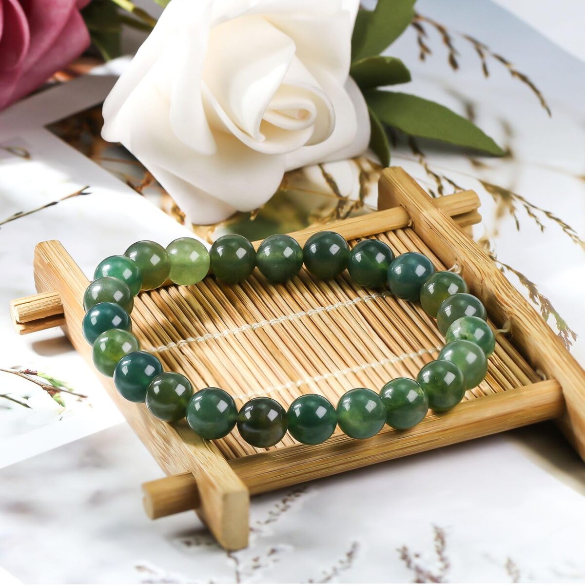 8mm Natural Gemstones Round Beads Energy Power Crystal Chakra Reiki Healing Elastic Stretch Bracelet 7 Inch Unisex-Aventurine - Image 4