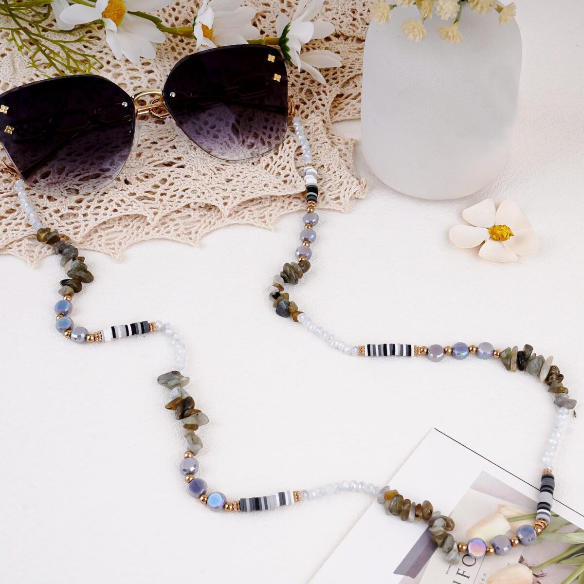 Crystal Glasses Chain for Women, Eye Glasses Holders Around Neck, Stylish Beaded Sunglasses Strap - Image 3