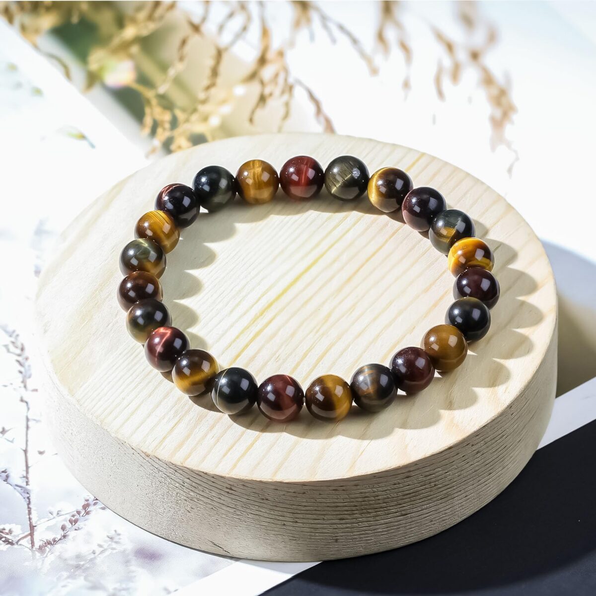 8mm Natural Gemstones Round Beads Energy Power Crystal Chakra Reiki Healing Elastic Stretch Bracelet 7 Inch Unisex-Tiger Eye Stone - Image 5
